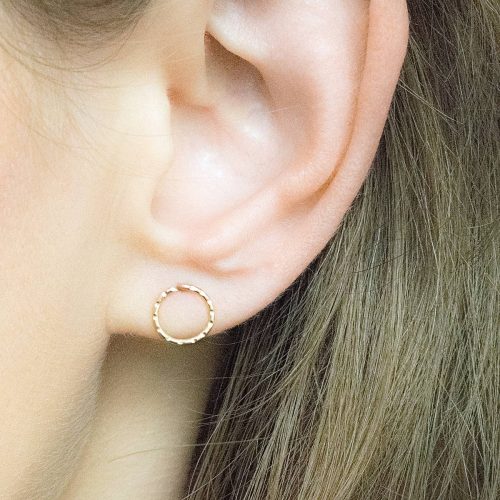 Textured open circle stud earring in 14k gold filled