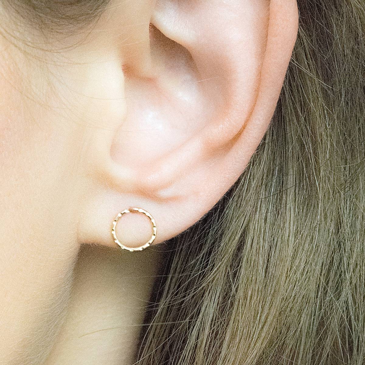 Textured open circle stud earring in 14k gold filled