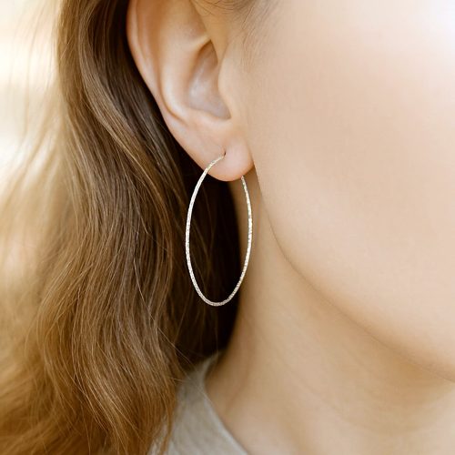 Thin diamond cut sterling silver hoop earrings, 4 cm