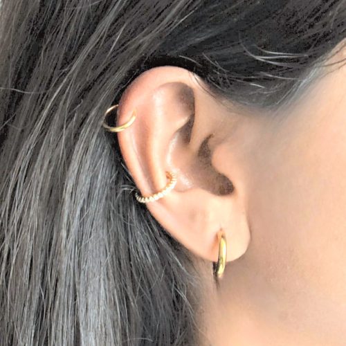 14 gauge hoop piercing in polished rose gold filled