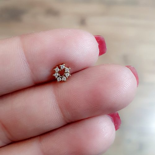 Tiny CZ circle cartilage stud with screw ball back in sterling silver