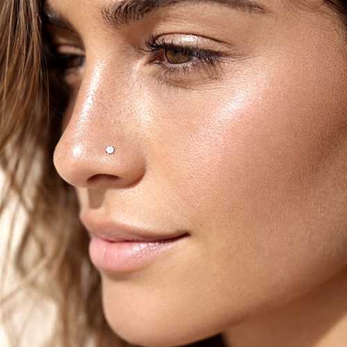Tiny CZ nose stud in sterling silver with straight or L shape post