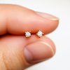 Tiny CZ solitaire stud earring in 14k gold filled