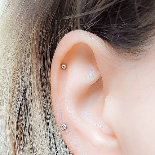 Tiny dot helix stud in 14k gold filled