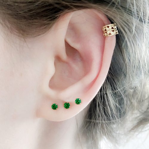 Tiny green CZ stud earring in 14k gold filled
