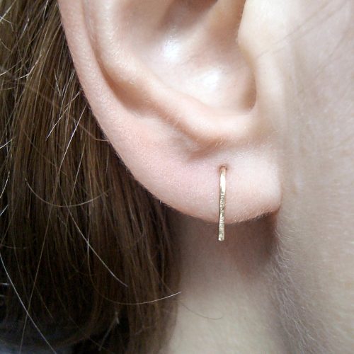 Tiny hammered open hoop earrings in 14k gold filled