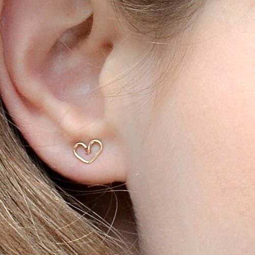 Tiny heart stud earrings in 14k gold filled