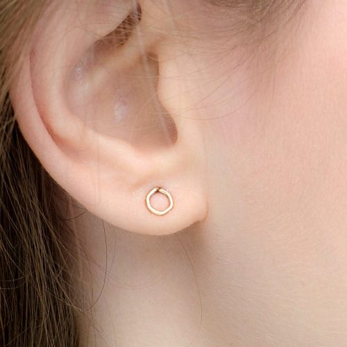 Tiny hexagon stud earrings in 14k gold filled