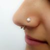 Tiny wrapped opal L shape nose stud in 14k gold filled