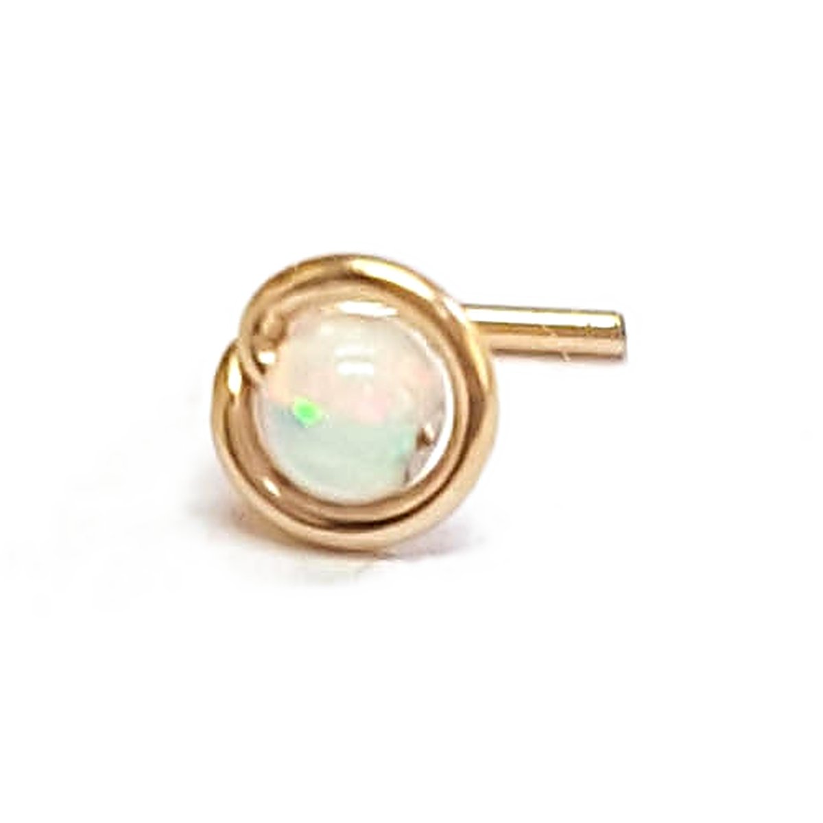 Tiny wrapped opal L shape nose stud in 14k gold filled, photo 6