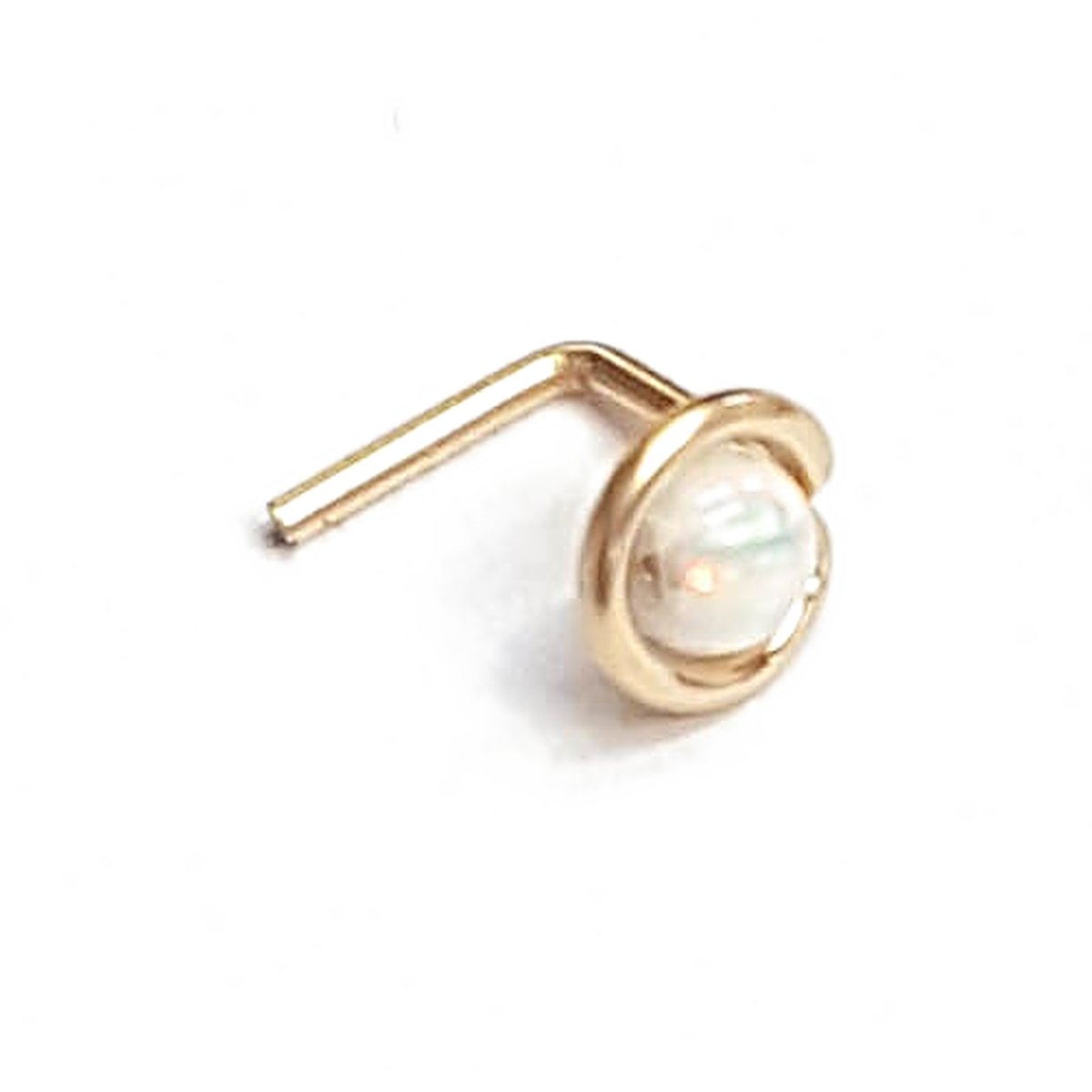 Tiny wrapped opal L shape nose stud in 14k gold filled, photo 7