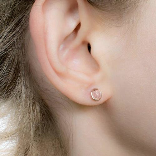 Tiny rose quartz stud earrings in 14k rose gold filled
