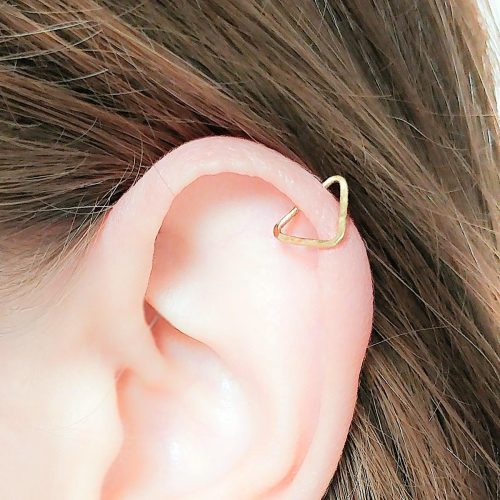 Triangle helix hoop earring in 14k gold filled, hammered finish