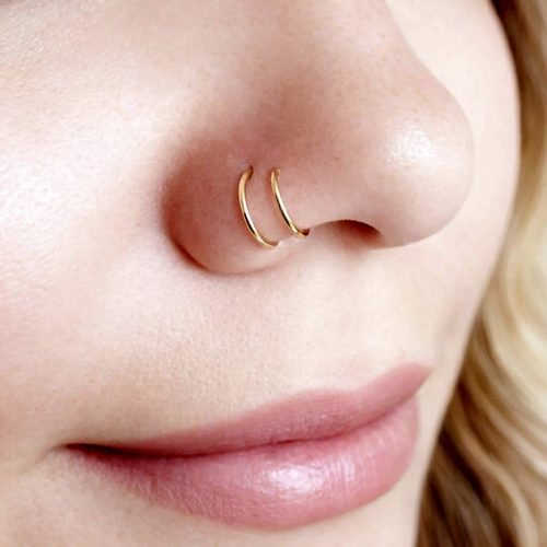 Double hoop nose ring for one piercing in 14k gold filled