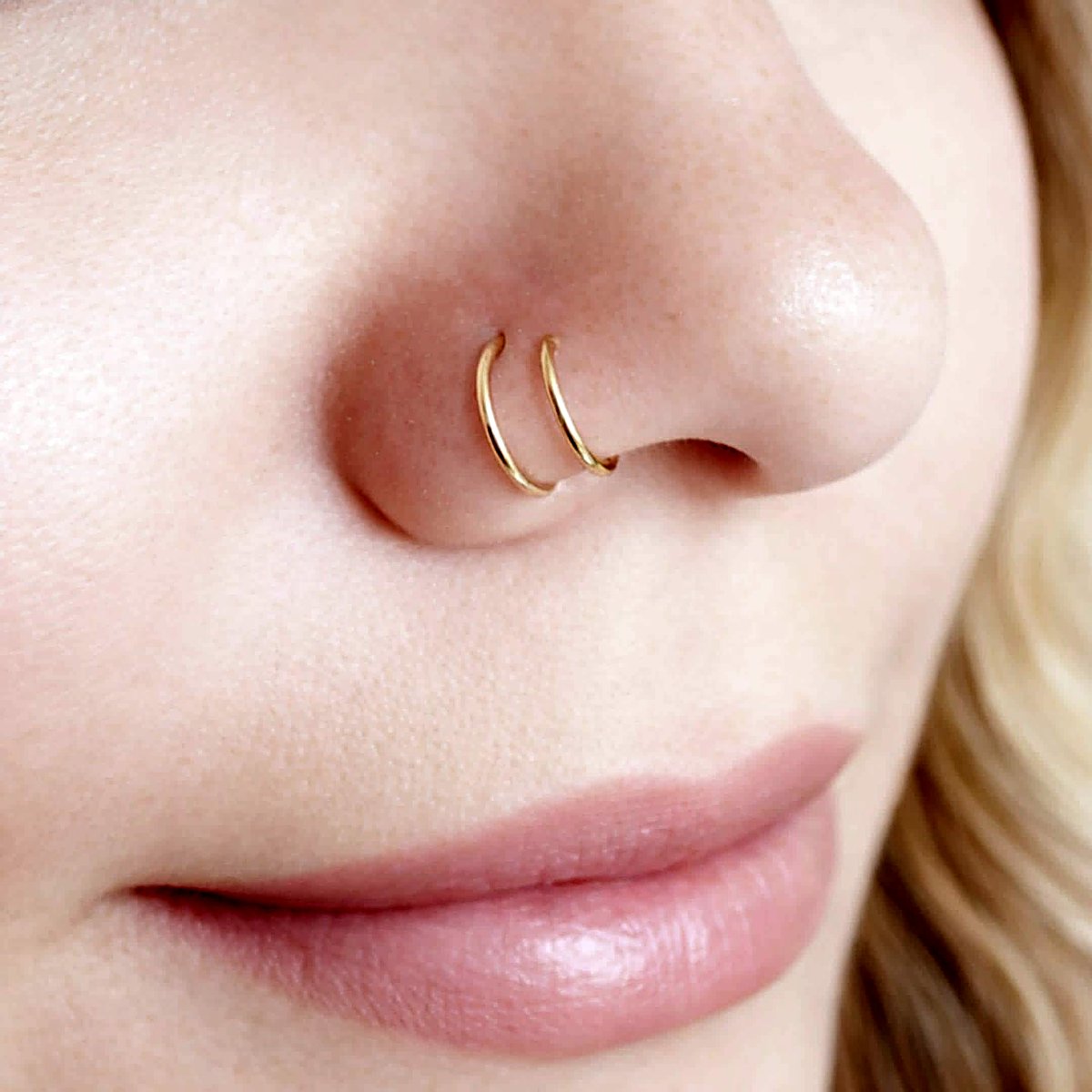 Double hoop nose ring for one piercing in 14k gold filled