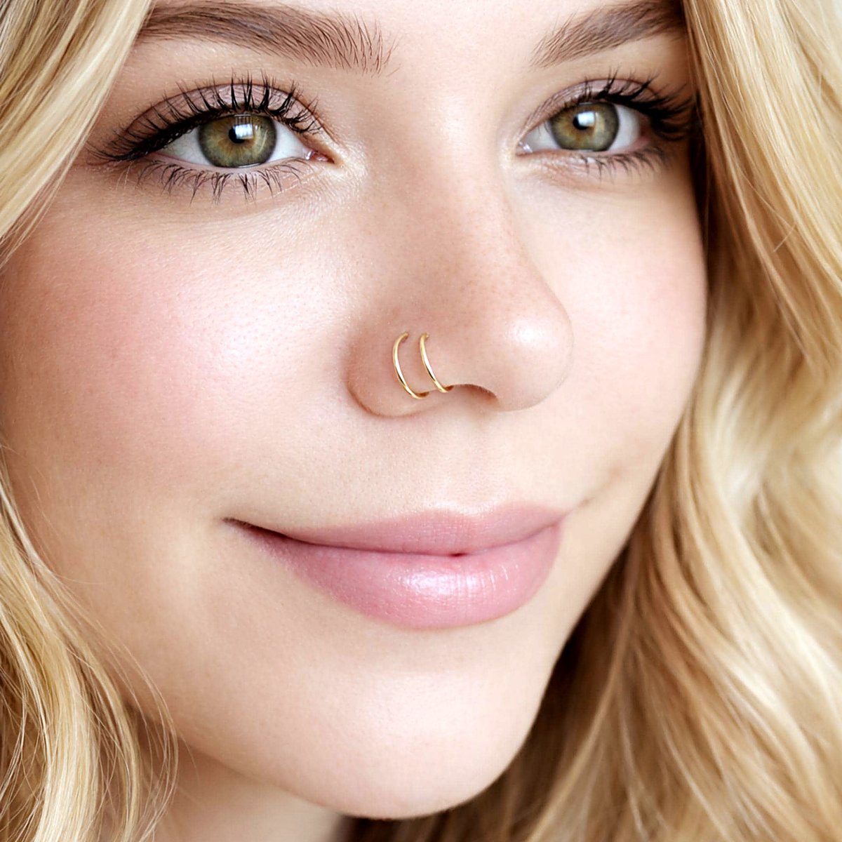 Double hoop nose ring for one piercing in 14k gold filled, photo 2