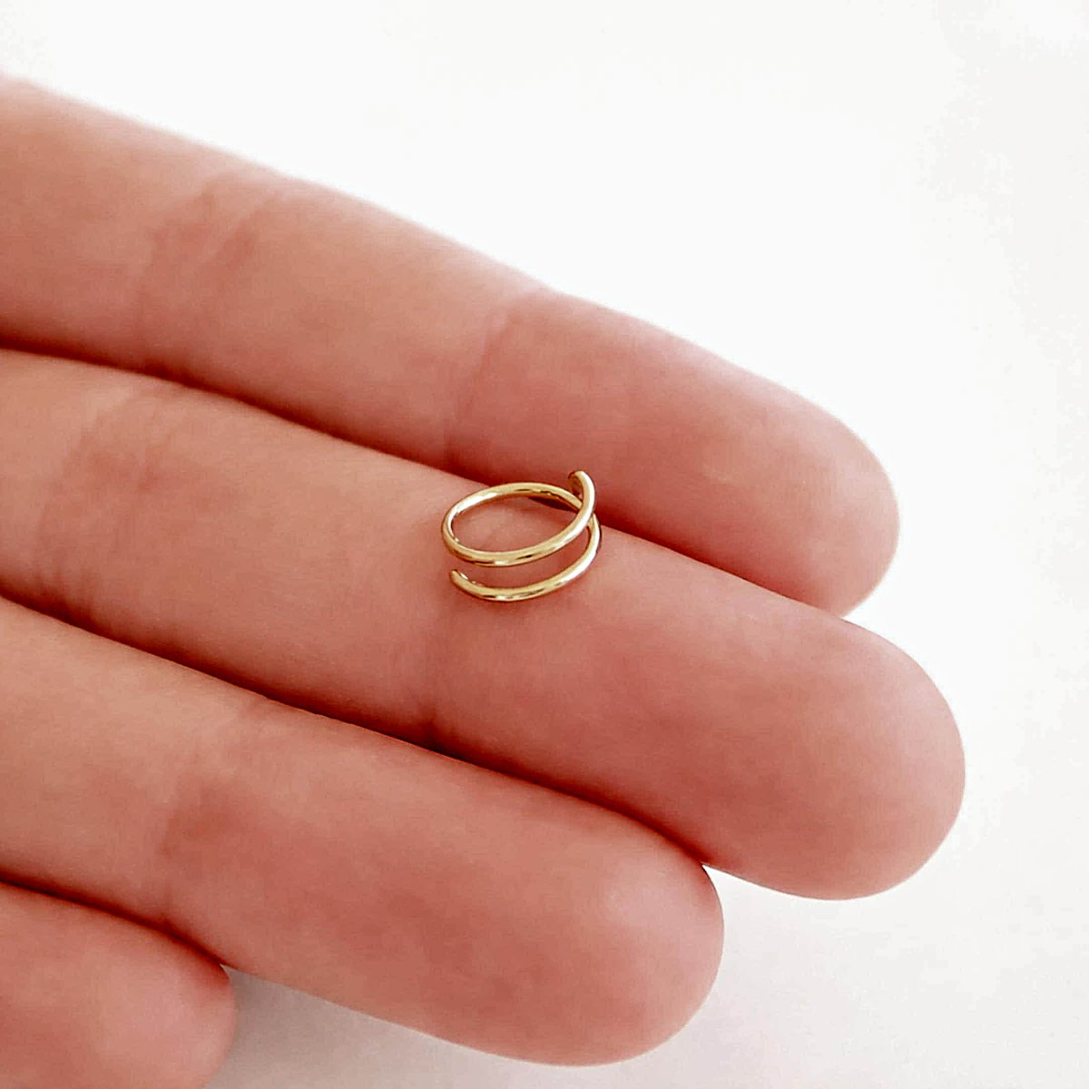 Double hoop nose ring for one piercing in 14k gold filled, photo 6