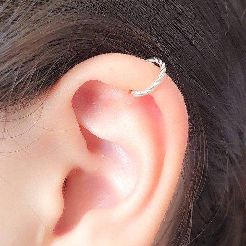 Twisted rope clicker hoop in gold color sterling silver