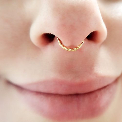Twisted rope hinged septum ring, 16g, in sterling silver
