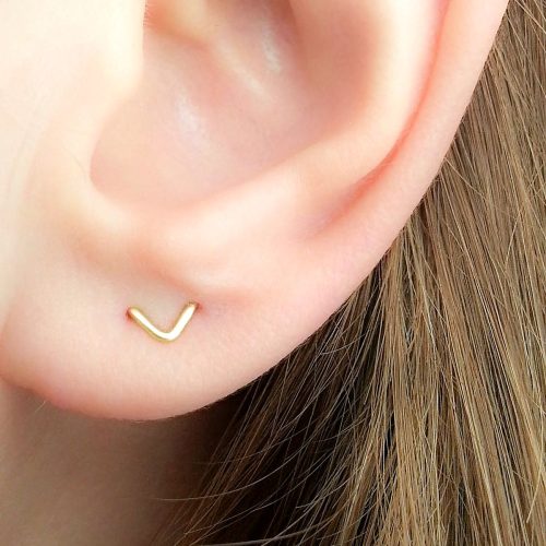 Two hole chevron stud earring for a double lobe piercing in 14k gold filled