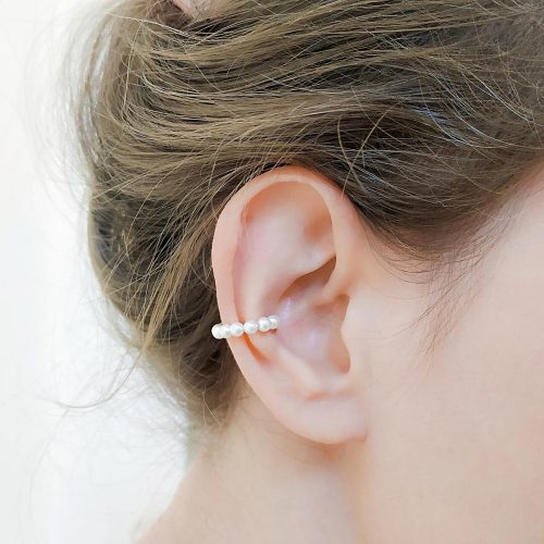 White pearl ear cuff in 14k gold filled, no piercing needed